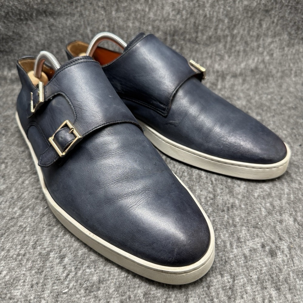 Santoni Double Monk Strap Sneakers Mens 9.5 D Navy Leather Made In Italy Uk 8.5